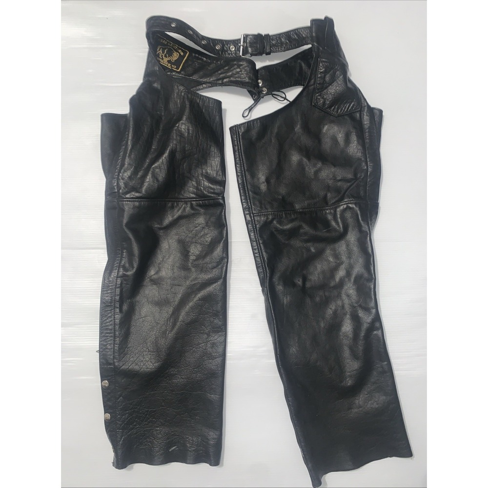 Milwaukee Genuine Leather Chaps Men's Black Motorcycle Riding Size Medium